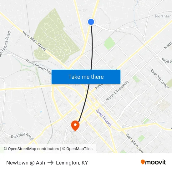 Newtown @ Ash to Lexington, KY map