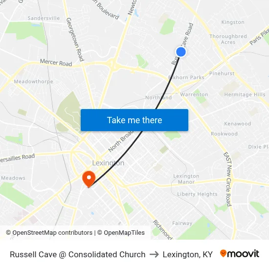 Russell Cave @ Consolidated Church to Lexington, KY map