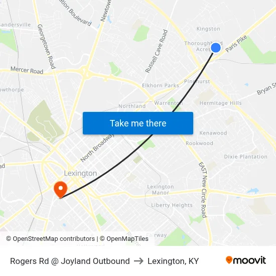 Rogers Rd @ Joyland Outbound to Lexington, KY map