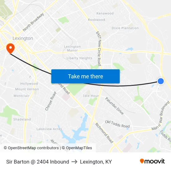Sir Barton @ 2404 Inbound to Lexington, KY map