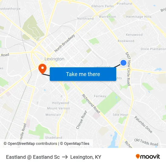 Eastland @ Eastland Sc to Lexington, KY map