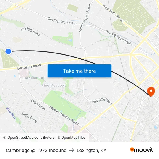 Cambridge @ 1972 Inbound to Lexington, KY map
