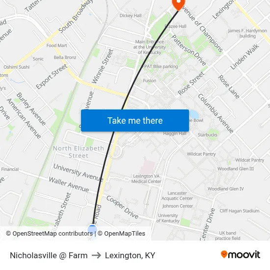 Nicholasville @ Farm to Lexington, KY map