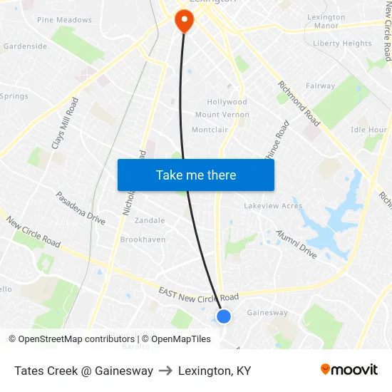 Tates Creek @ Gainesway to Lexington, KY map