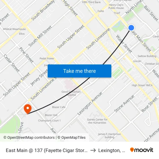 East Main @ 137 (Fayette Cigar Store) to Lexington, KY map