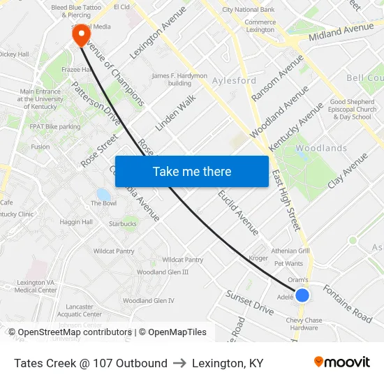 Tates Creek @ 107 Outbound to Lexington, KY map