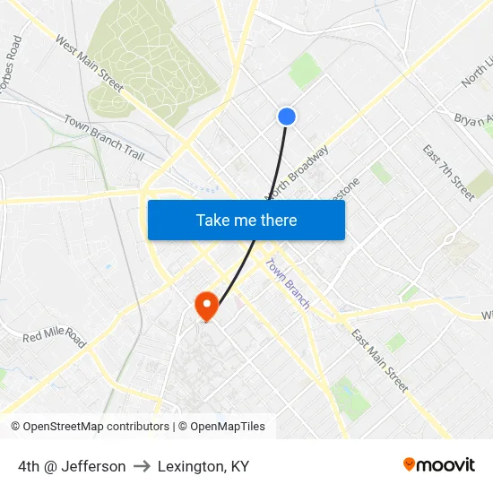 4th @ Jefferson to Lexington, KY map