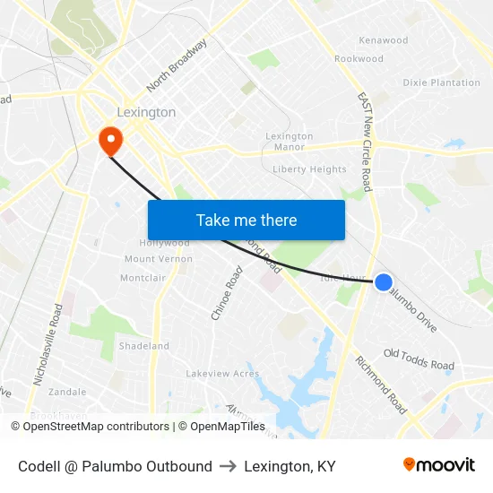 Codell @ Palumbo Outbound to Lexington, KY map