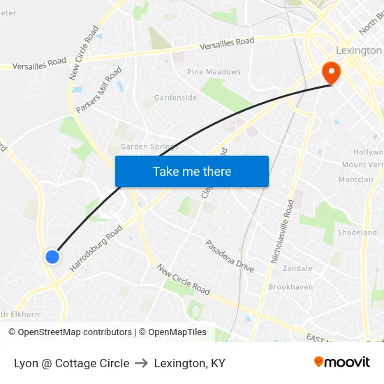 Lyon @ Cottage Circle to Lexington, KY map