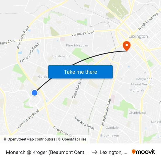 Monarch @ Kroger (Beaumont Center) to Lexington, KY map