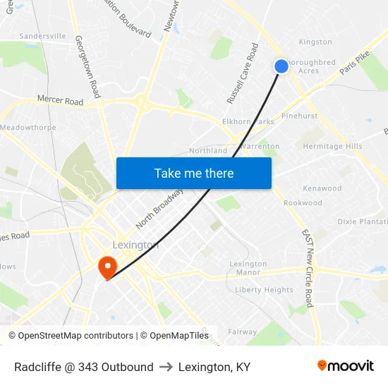 Radcliffe @ 343 Outbound to Lexington, KY map