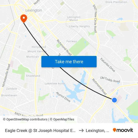 Eagle Creek @ St Joseph Hospital East to Lexington, KY map
