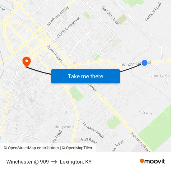 Winchester @ 909 to Lexington, KY map