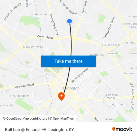 Bull Lea @ Eshosp to Lexington, KY map