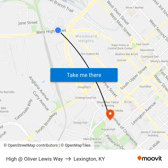 High @ Oliver Lewis Way to Lexington, KY map