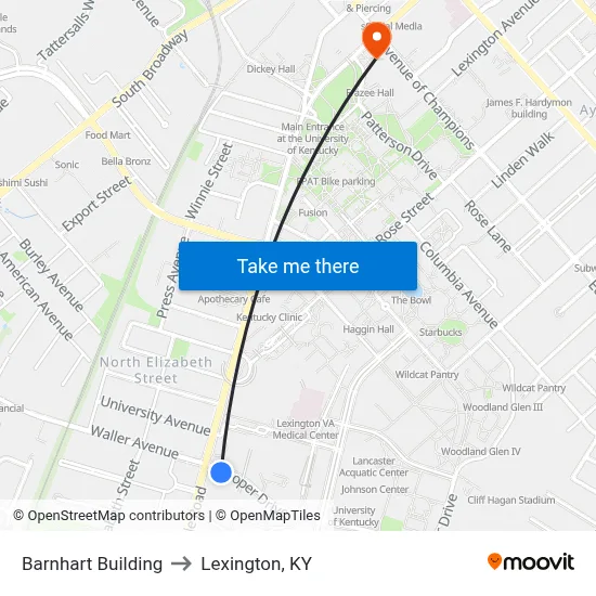 Barnhart Building to Lexington, KY map