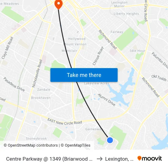 Centre Parkway @ 1349 (Briarwood Apt) to Lexington, KY map