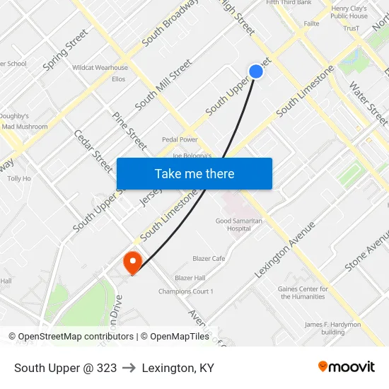 South Upper @ 323 to Lexington, KY map