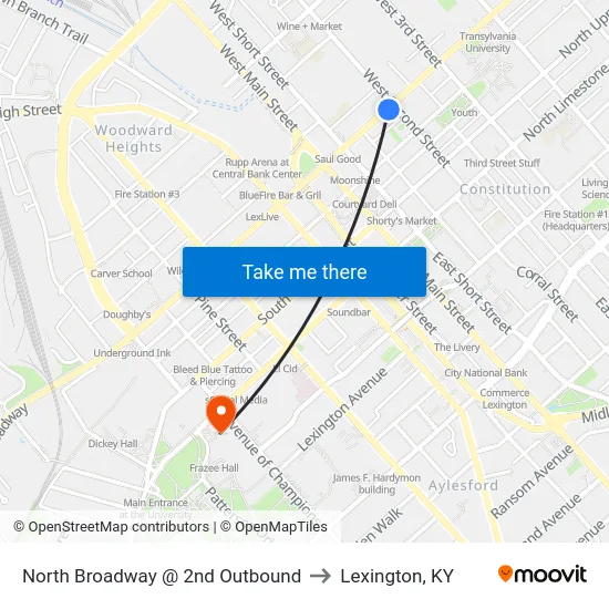North Broadway @ 2nd Outbound to Lexington, KY map