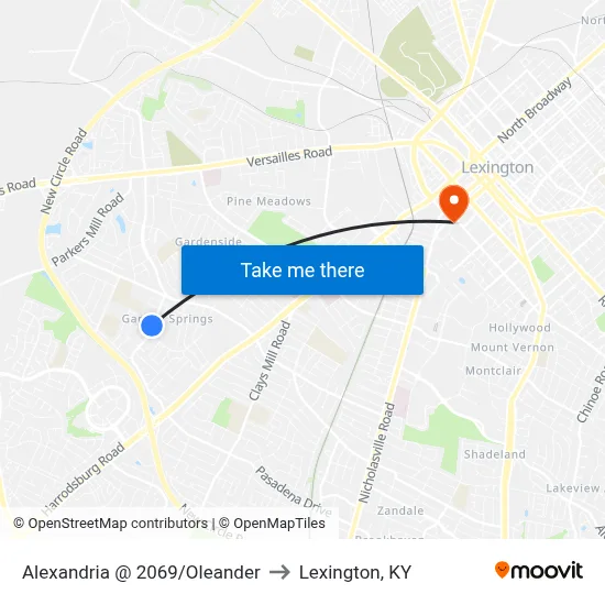 Alexandria @ 2069/Oleander to Lexington, KY map