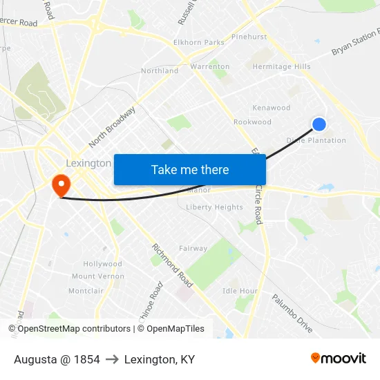 Augusta @ 1854 to Lexington, KY map