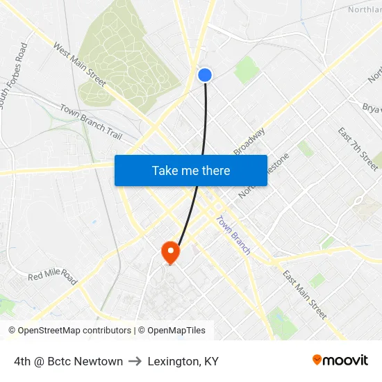 4th @ Bctc Newtown to Lexington, KY map