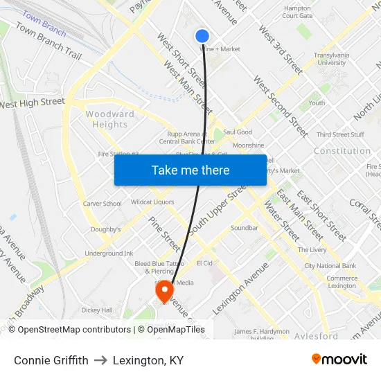 Connie Griffith to Lexington, KY map