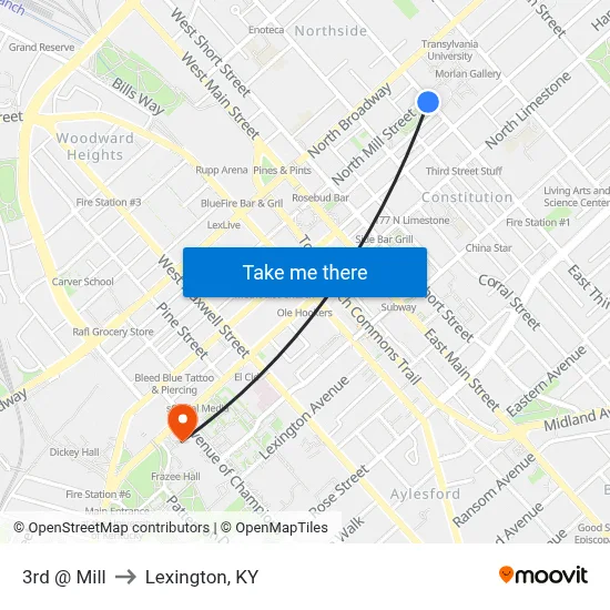 3rd @ Mill to Lexington, KY map