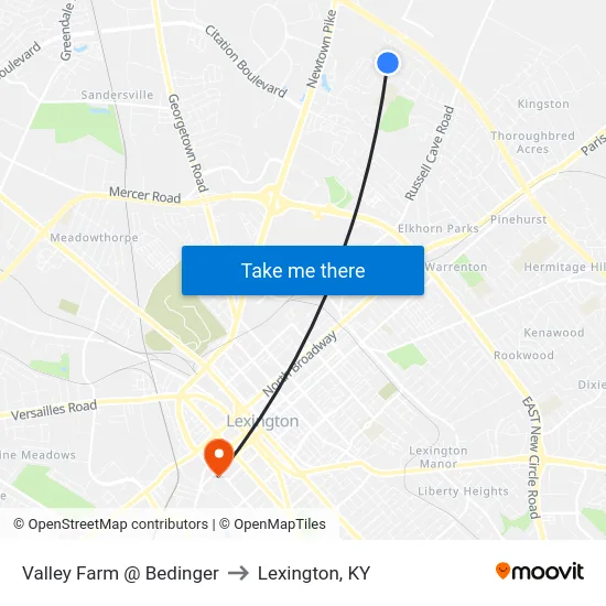 Valley Farm @ Bedinger to Lexington, KY map