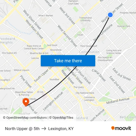 North Upper @ 5th to Lexington, KY map