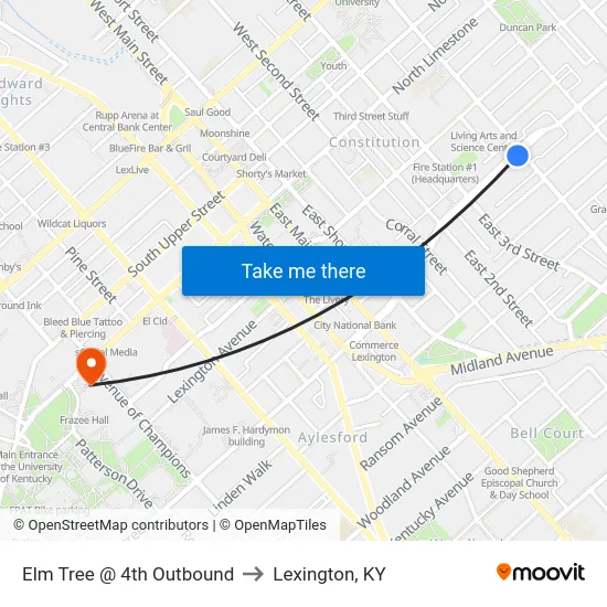 Elm Tree @ 4th Outbound to Lexington, KY map