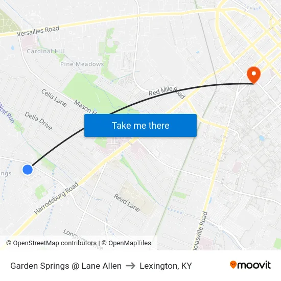 Garden Springs @ Lane Allen to Lexington, KY map