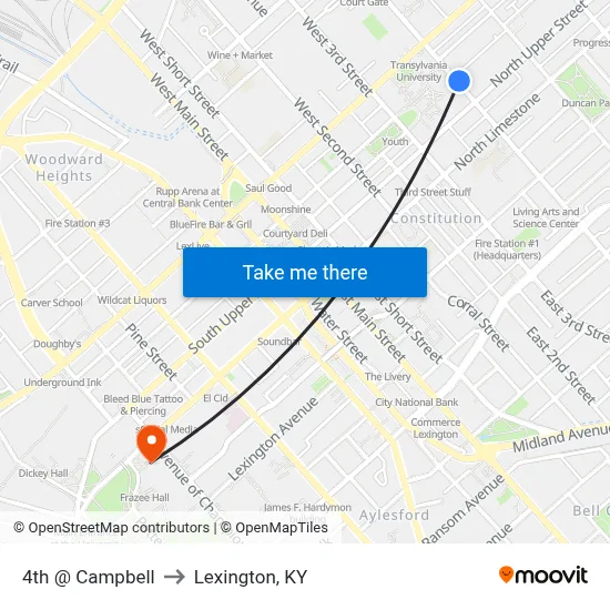 4th @ Campbell to Lexington, KY map