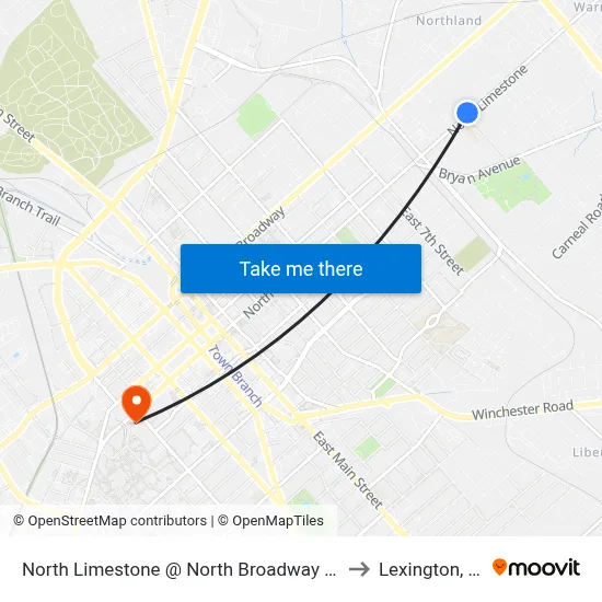 North Limestone @ North Broadway Park to Lexington, KY map
