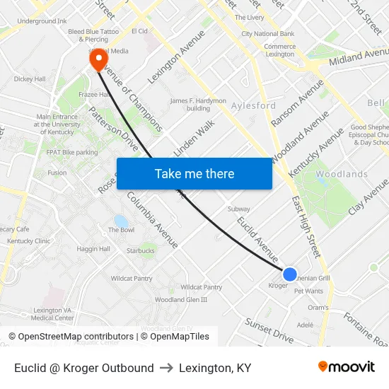 Euclid @ Kroger Outbound to Lexington, KY map