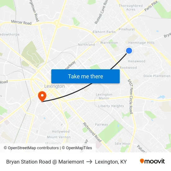 Bryan Station Road @ Mariemont to Lexington, KY map
