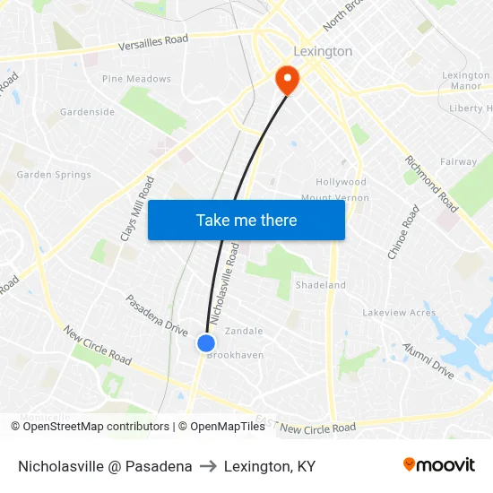 Nicholasville @ Pasadena to Lexington, KY map