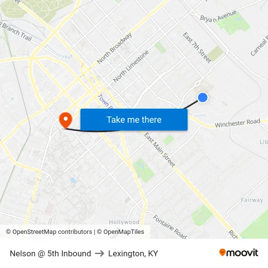 Nelson @ 5th Inbound to Lexington, KY map