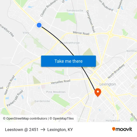 Leestown @ 2451 to Lexington, KY map
