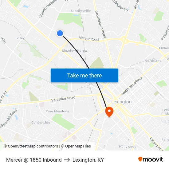 Mercer @ 1850 Inbound to Lexington, KY map