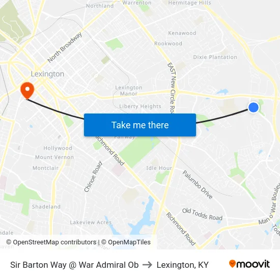 Sir Barton Way @ War Admiral Ob to Lexington, KY map