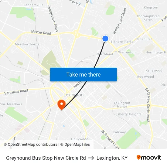 Greyhound Bus Stop New Circle Rd to Lexington, KY map