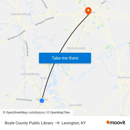 Boyle County Public Library to Lexington, KY map