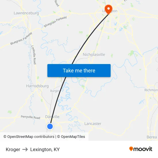 Kroger to Lexington, KY map