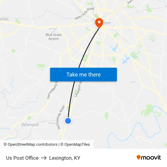 Us Post Office to Lexington, KY map