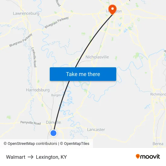 Walmart to Lexington, KY map