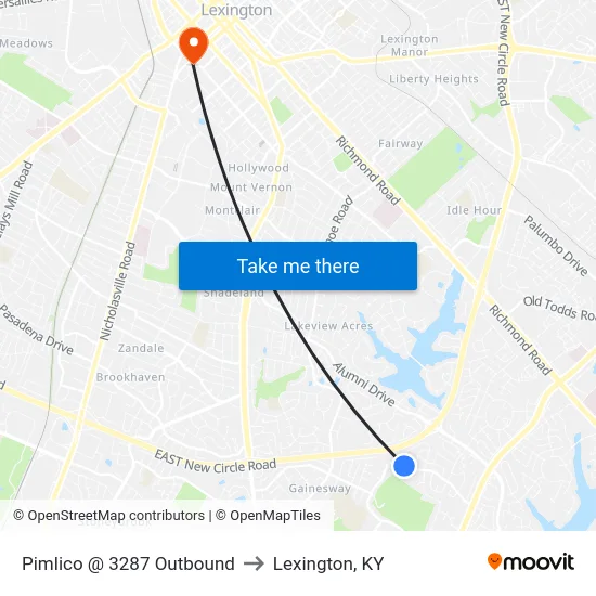 Pimlico @ 3287 Outbound to Lexington, KY map