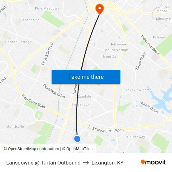 Lansdowne @ Tartan Outbound to Lexington, KY map