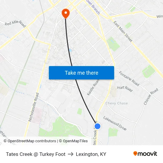 Tates Creek @ Turkey Foot to Lexington, KY map