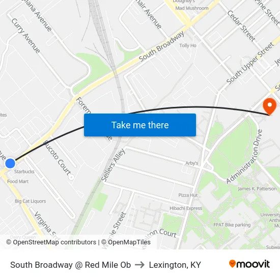 South Broadway @ Red Mile Ob to Lexington, KY map